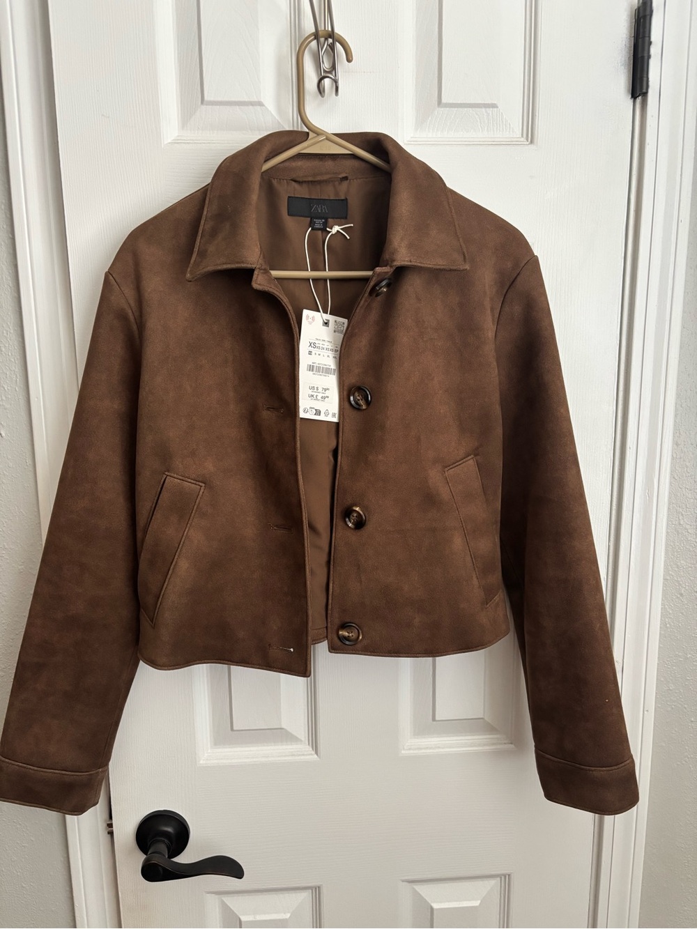 Zara Brown Suede Cropped Button Jacket